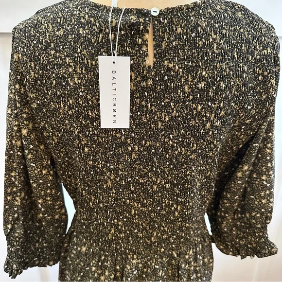 BALTIC BORN Dress Women’s XL Black & Tan Pele Tiered Midi Floral Smock New w/tag - Picture 8 of 14